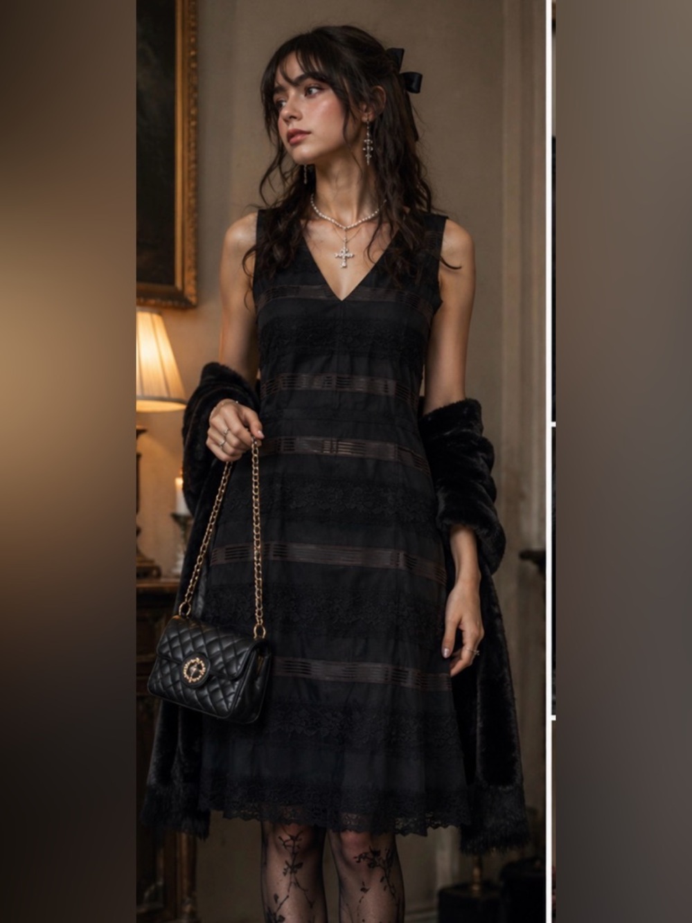 Vintage Maggy London striped silk sheath lace Whimsigoth goth Gothic emo Y2K 14
